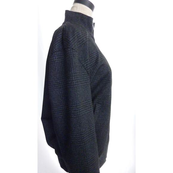 Zara Dark Gray Black Plaid Zippered Bomber Jacket Mock Turtleneck Large - Picture 2 of 7